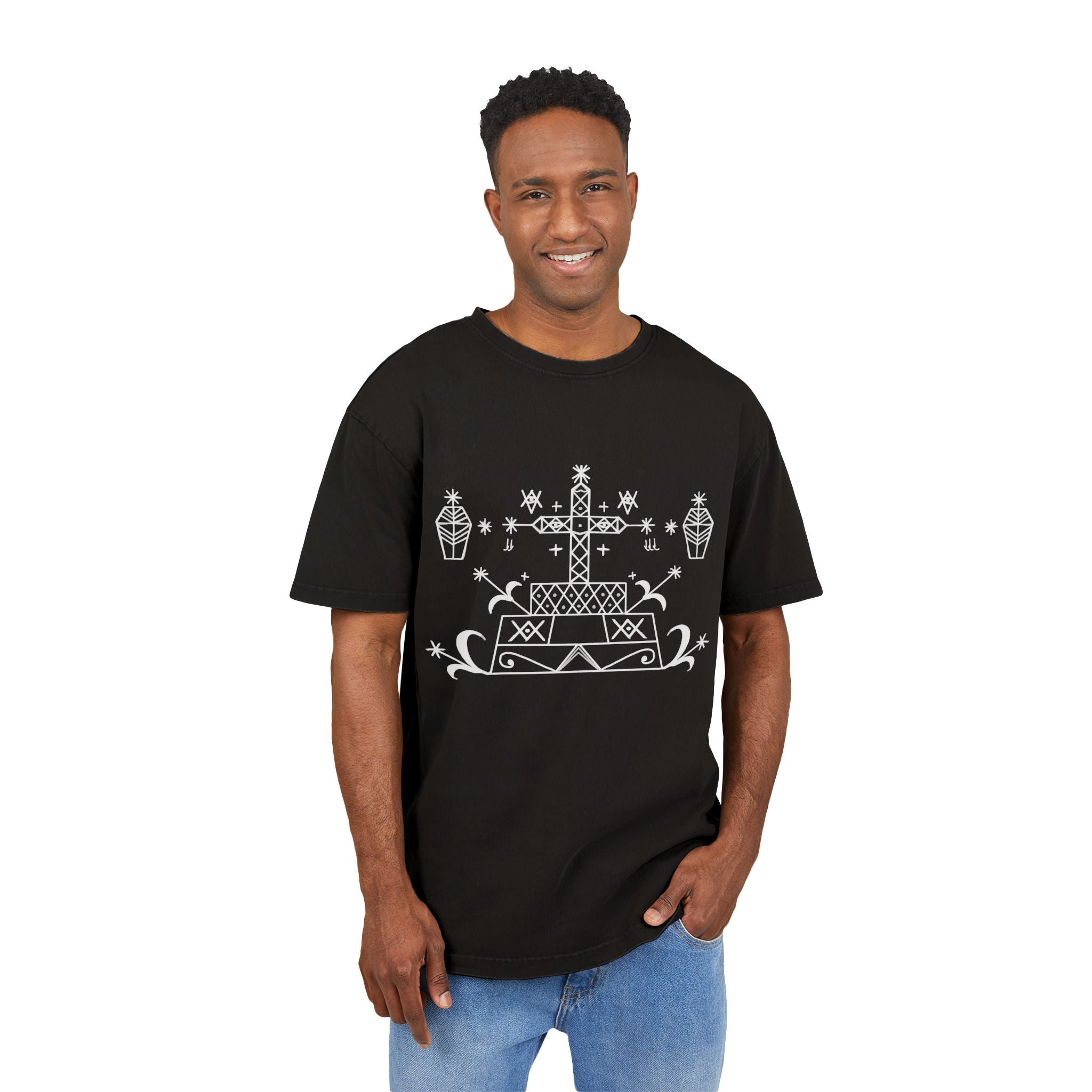 Baron Samedi Vévé - Men’s Acid Washed Oversized Tee